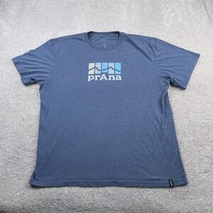 prAna Shirt Mens 2XL XXL Blue Outdoor‎ Graphic Tee Mountain Logo Crewneck